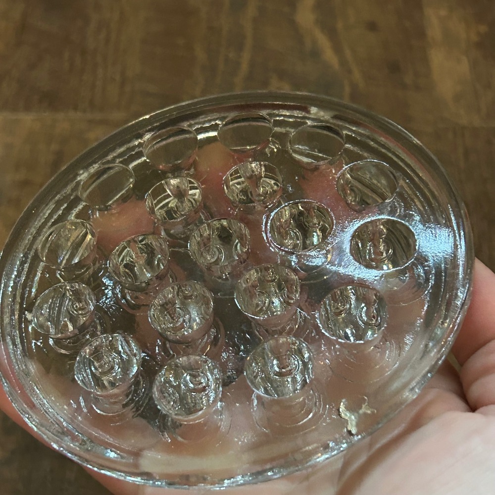 Vintage Clear Glass Flower Frog 19 Hole Round Floral Stem Holder 4.5 Inch - Picture 3 of 6
